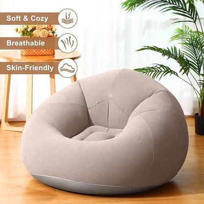 Realspring 12 Pcs Bean Bag Chairs for Adults Inflatable Chairs with Electric Air Pump,Blow up Couch Folding Portable Inflatable Couch Lazy Sofa for Reading Living Room Camping (Coffee)