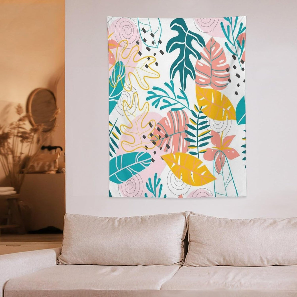 ICMOLYYENLO Tropical Green Leaves Tapestry, Exotic Leaves Beautiful Bedroom Wall Hanging, Floral Poster Blanket for Bedroom Living Room Dormitory Apartment 50x60 Inch