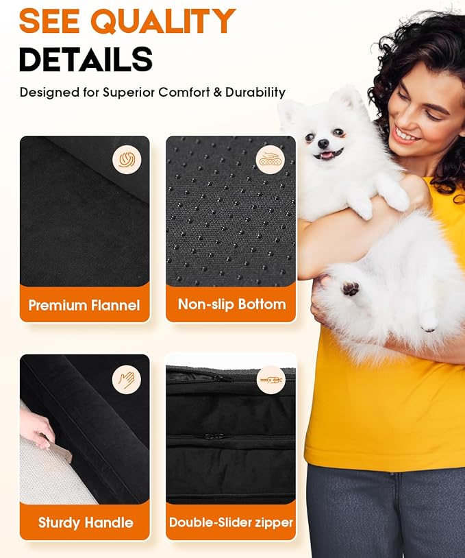 Upvilla Orthopedic Dog Bed XXL, Four-Sided Dog Sofa, Washable Cover, Black | Removable Waterproof Dog Bed Cover, Egg-Crate Orthopedic Foam, Built-In Carry Handle, Indoor Large Pet Beds, Cat Beds