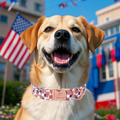 American Flag Dog Collar - 4th of July Dog Dog Collars for Small Dogs, Adjustable Independence Day Metal Buckle Patriotic Dog Collar S