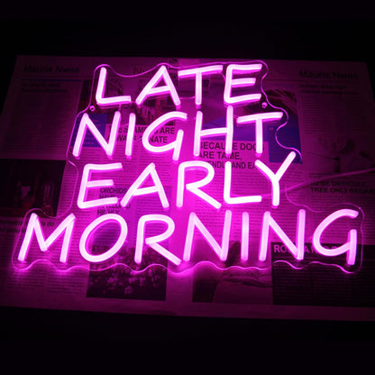 Bar Neon Sign Late Night Early Morning Neon Signs for Wall Decor Beer LED Neon Sign Pink Letter Neon Light Sign Dimmable Neon Lights for Bedroom Bar Party Hotel Club Party Man Cave Decor