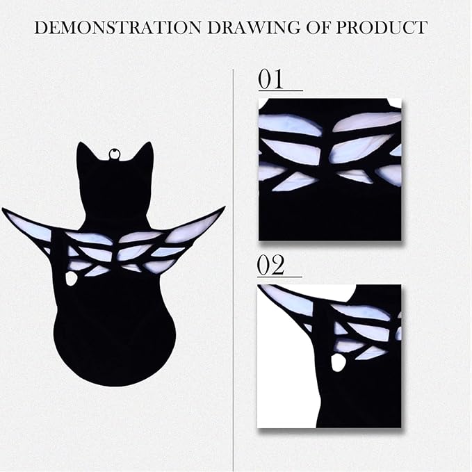 BOXCASA Handmade Black Cat Memorial Gifts - Stained Glass Pet Sympathy Gift with Angel Wings, Window Hanging Memorial Decor for Cat Lovers (Loss of Pet, Rainbow Bridge)