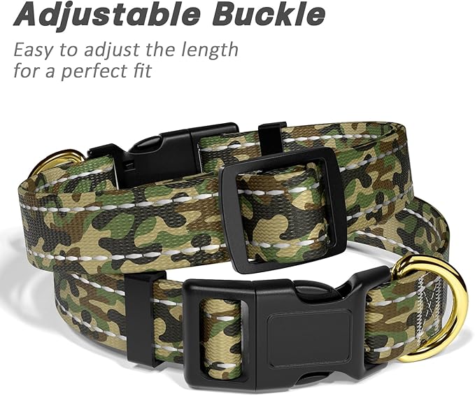 MOODEL Reflective Dog Collar for Extra Small Dogs Cats, Cute Camouflage Adjustable Heavy-Duty Nylon Puppy Collar for Boy and Girl Female, Soft Pet Accessories with Quick Release Buckle, Green
