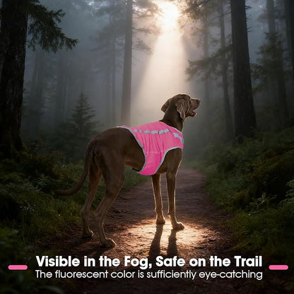 FUAMEY Dog Reflective Vest for Large Dogs,Dog Hunting Vest High-Visibility Dogs Safety Vest for Night Walking Water-Resistant Service Pet Gear Adjustable Outdoor Activities Pink XXXL