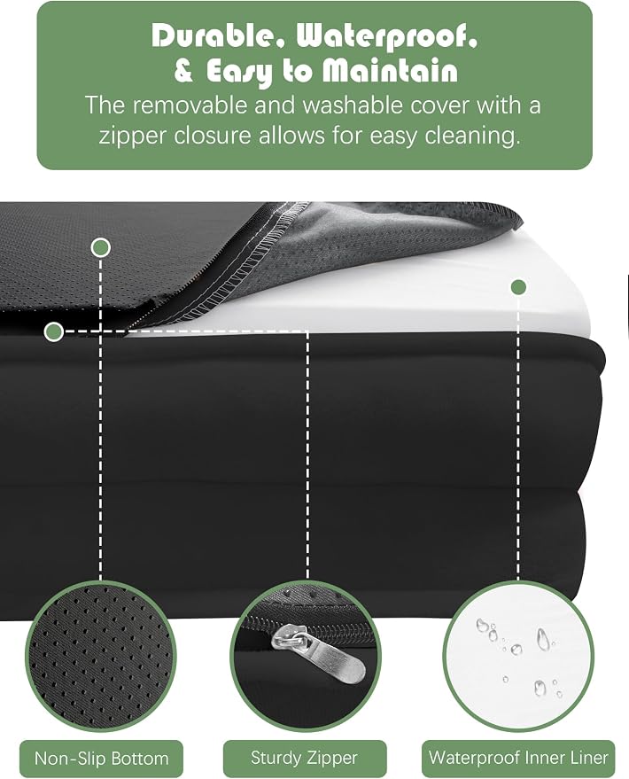 Spotted Play Orthopedic Dog Bed with Sides - Sofa Beds for Medium Dogs, Supportive Foam Pet Couch Bed with Washable Removable Cover, Waterproof Lining and Non-Slip Bottom, Black - M