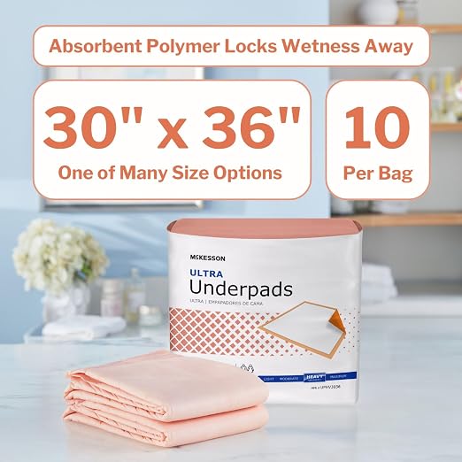 McKesson Underpads Bed Pads, Heavy Absorbency, 30 x 36 in, 60 ct | Chux Pads for Adults and Elderly, Baby Changing, Pee Pad for Pets