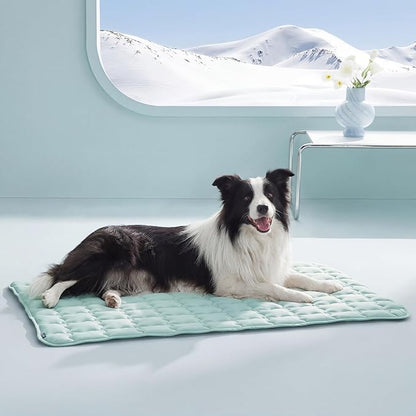 Bedsure Cooling Dog Mat Extra Large, Q-Max>0.5 XXLThin Breathable Cold Crate Pad for Pet, Portable Washable Kennel Bed for Summer Active Dog with Chill Soothing Fabric to Rapid Cooling, 48x30, Green