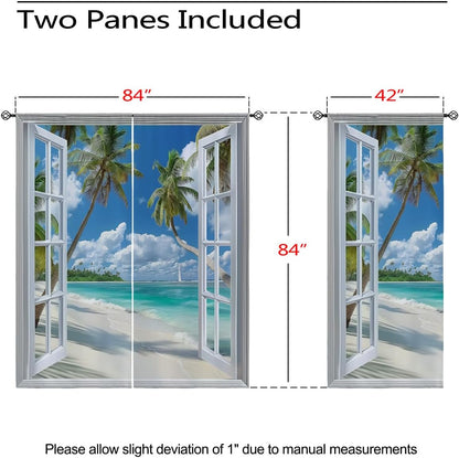 Beach Blackout Curtains for Girls Boys Teens Home Decor, Tropical Summer Scene Ocean Island Palm Tree Grommet Thermal Insulated Drapes Darkening Window Curtain for Bedroom Living Room, 84 x 84 Inch