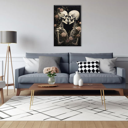 OAAPITI Vintage Skeleton Canvas Wall Art Gothic Painting Artwork Retro Rose Skull Art Poster Abstract Romantic Theme Picture Halloween Living Room Decor(Artwork-4,12"x18")
