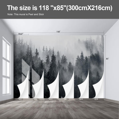 Misty Forest Landscape Wall murals Woodland Tree Peel and Stick Wallpaper for Bedroom Living Room - 85"x118"