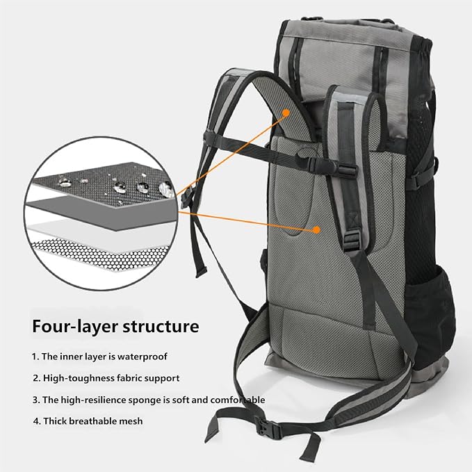 Big Dog Backpack Carrier, Dark Gray | Extra Large Pet Carrier for 66lbs Dogs, Fully Adjustable Water-Resistant Dog Travel Bag for Hiking Cycling Outdoor Adventures
