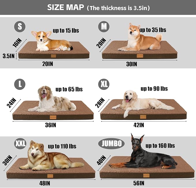 Patas Lague Orthopedic Large Dog Bed Washable Pet Sofa Mat 56''X40'' Brown | Egg-Crate Foam Dog Couch For Large Sized Dogs, Waterproof Removable Cover, Soft Pet Crate Bed With Nonskid Bottom