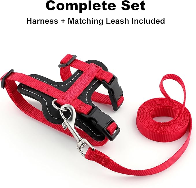 Plutus Pet Adjustable Cat Harness and Leash Set, Quick Release, Escape Proof Nylon Vest with Leather Trim for Kitten, Small Medium Large Cats, Red