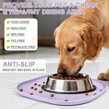 SMILOOL Waterproof Silicone Pet Food Mat with Raised Edge for Dog & Cat | 12" x 12" Non-Slip Small Pet Feeding Mats with Lip for Food & Water Bowl, Food Grade, Easy Cleaning, Light Purple