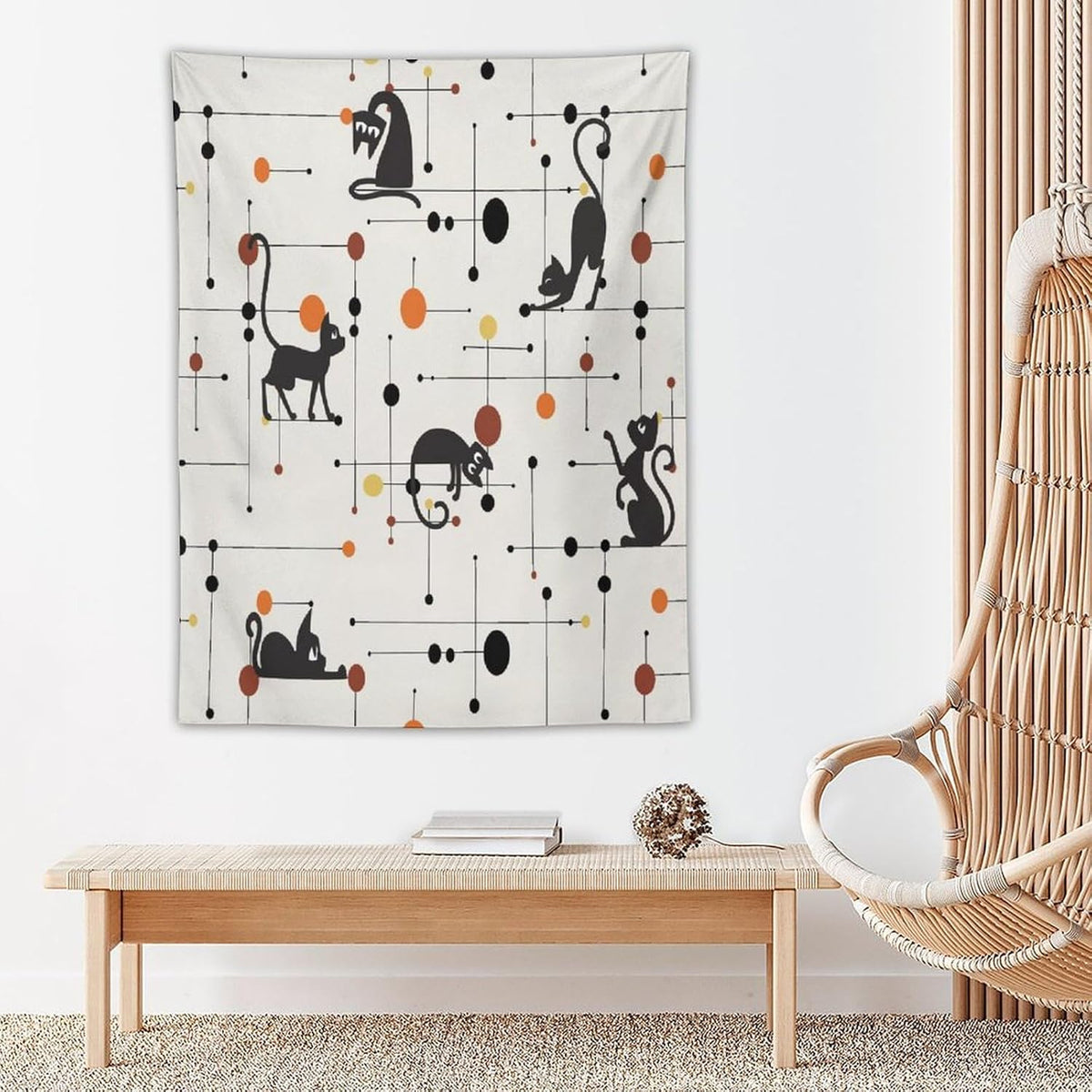 ICMOLYYENLO Abstract Cat Tapestry, Medieval Abstract Atomic Star Cat Vintage Home Wall Hanging Art Tapestry for Bedroom Living Room Dormitory 50x60 Inch