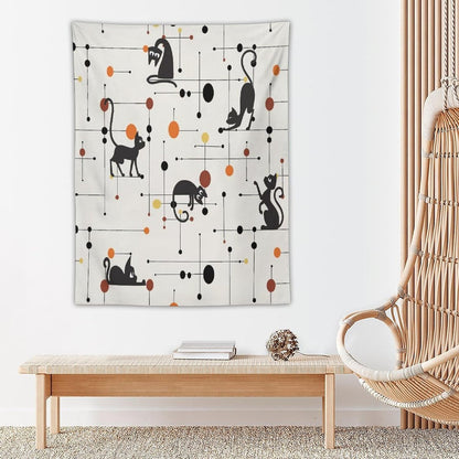 ICMOLYYENLO Abstract Cat Tapestry, Medieval Abstract Atomic Star Cat Vintage Home Wall Hanging Art Tapestry for Bedroom Living Room Dormitory 50x60 Inch