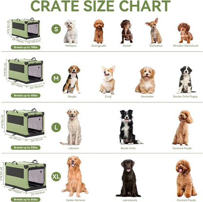 PETSFIT 36" Soft Portable Dog Crate – Patented Spiral Sturdy Frame, Collapsible Travel Kennel for Medium & Large Dogs, 3 Mesh Door, Lockable Zippers, Indoor & Car Use Green