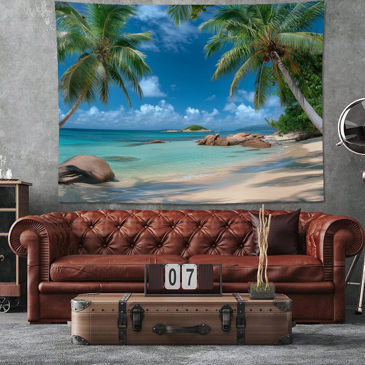 keowhsf Beach Summer Ocean Tapestry – Tropical Palm Trees Wall Hanging Decor with Blue Sky and Seaside Scenery, Nature Landscape Tapestry for Bedroom Living Room Dorm
