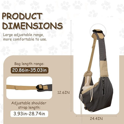 Dog Carrier Sling for Small Dogs/Cats Up to 15 lbs - Multi-Pocket Oxford Pet Sling Carrier Bag with Adjustable Strap (Black)
