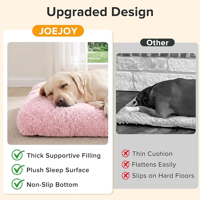 JOEJOY Large Dog Bed Crate Pad, Deluxe Plush Washable Dog Beds Fulffy Soft Kennel Pad Anti-Slip Pet Sleeping Mat for Extra Large Medium Small Dogs, 47" x 29", Pink