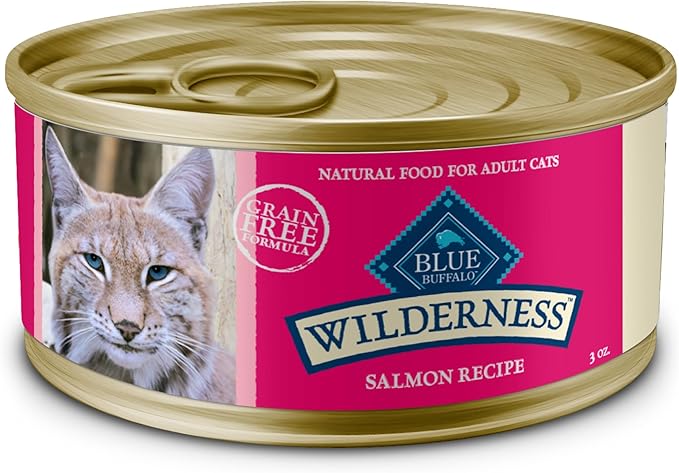 Blue Buffalo Wilderness Natural High-Protein Grain-Free Wet Food for Adult Cats, Salmon Paté, 3-oz. Cans, 24 Count