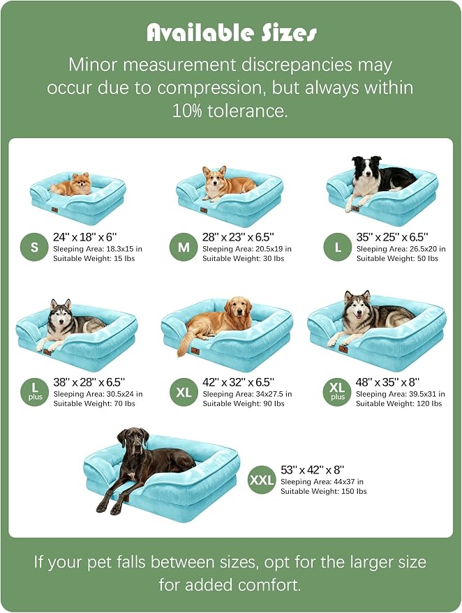 Spotted Play Orthopedic Dog Bed with Sides - Sofa Beds for Small Dogs, Supportive Foam Pet Couch Bed with Washable Removable Cover, Waterproof Lining and Non-Slip Bottom, Ice Blue - S