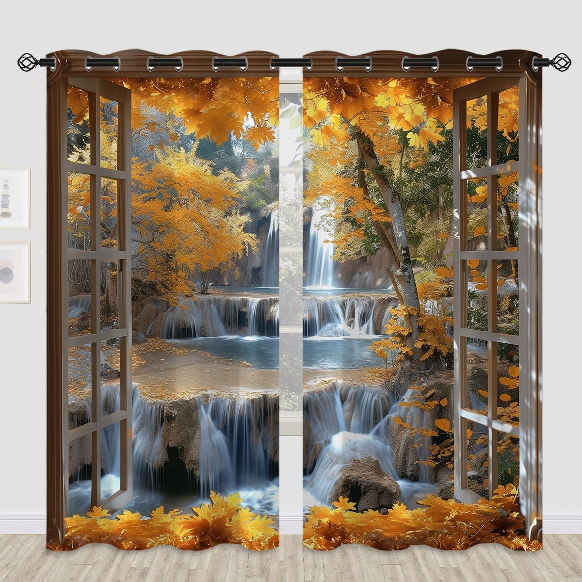Landscape Blackout Curtains for Girls Boys Teens Home Decor, Nature 3D Autumn Fall Forest Maples Grommet Thermal Insulated Drapes Darkening Window Curtain for Bedroom Living Room, 84 x 84 Inch