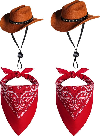 choyaxo Pet Cowboy Costume Halloween Costumes for Dogs Cat Cowboy Hat with Bandana Scarf (Medium)
