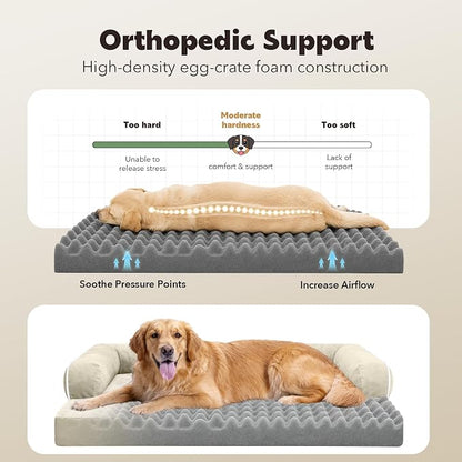 Orthopedic Waterproof Dog Bed Pet Couch with Bolster for Medium Dogs | Pillow Support for Neck Relief, Egg Crate Foam, Waterproof Liner, Anti-Slip Bottom, Machine Washable Cover, 30 x 22 Inch