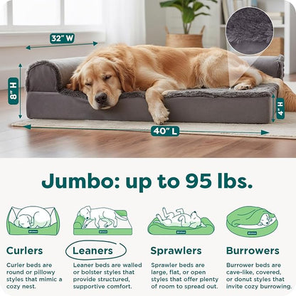FurHaven Orthopedic Dog Bed for Large Dogs, L-Shaped Chaise Mattress with Orthopedic Egg Crate & Solid Orthopedic Foam Base for Joint Support, Washable Cover, Jumbo XL, Plush & Velvet, Platinum Gray
