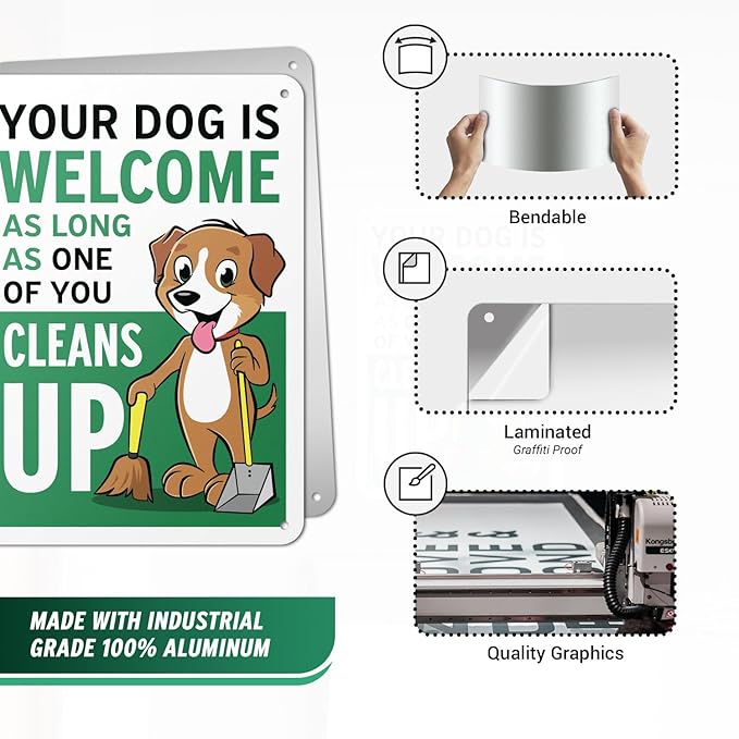 (2 pack) 7" x 10" Clean Up After Your Dog Sign – Aluminum | UV Protected, Laminated, Water & Dust Resistant | Outdoor Pet Waste Reminder with Rounded Corners