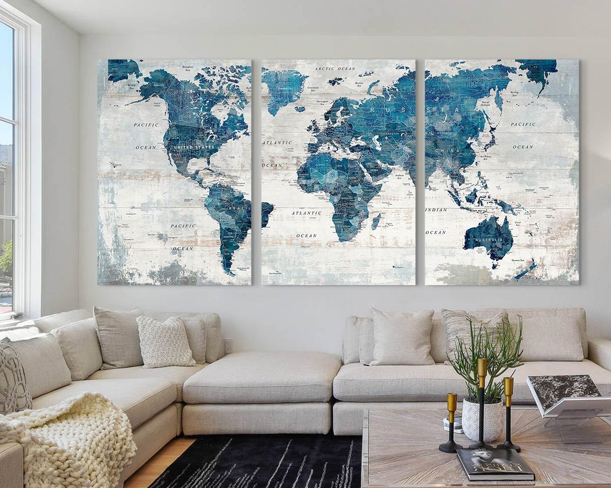 Office Wall Decor Large Wall Art for Living Room Canvas World Maps Framed Artwork for Walls Picture Paintings for Home Wall Decorations