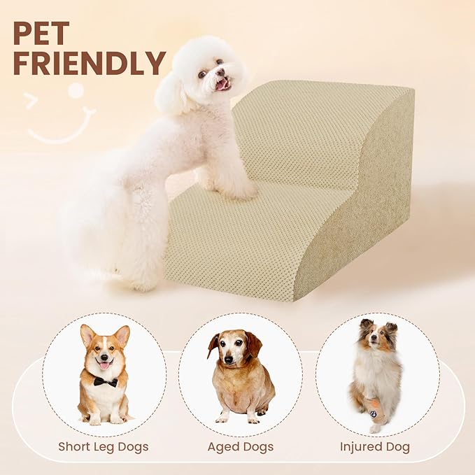 Dog Stairs for Small Dogs, High Density Foam Dog Steps, Extra Wide Non-Slip Pet Ramp for High Beds Or Couch, Soft Doggie Ladder for Dogs Injured, Older Pets, Small Cats