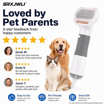 3 in 1 Pet Hair Dryers And Comb Brush High Velocity Blower for Dog Grooming | Portable Quiet Handheld Slicker with Steam Deshedding Intelligent Airflow System for Cats, Puppies and Professional(Yellow)