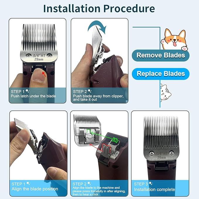 3/4" HT（63980） Blade Dog Grooming Clipper Replacement Blades Compatible with Andis Dog Clippers,Detachable Stainless Steel Blade,Size-3/4 HT, Cut Length 3/4-Inch