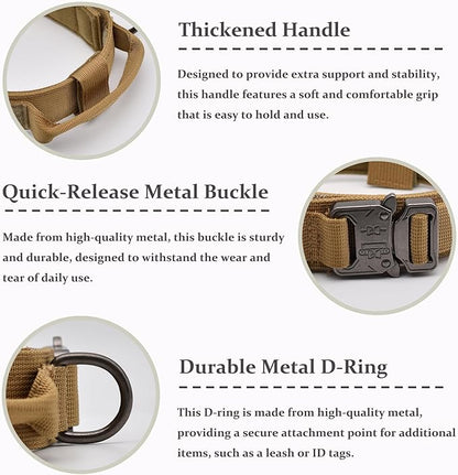 Tactical Dog Collar, Adjustable Military Training Nylon Dog Collar with Control Handle and Heavy Quick-Release Metal Buckle for Small Medium Large Dogs, Camo L
