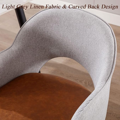 DUOMAY Modern Swivel Dining Chairs Set of 2, Linen & Faux Leather Upholstered Accent Side Chair, Home Office Desk Chair with No Wheels for Dining Room Living Room Office, Light Grey