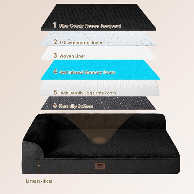 EHEYCIGA XL Dog Bed Memory Foam for Crate, Extra Large Dog Bed Orthopedic with Washable Removable Cover, Waterproof Pet Sofa Couch XLarge Size Dogs, 41x27x6.5, Black | Washable Removable Cover, Waterproof Flat Pet Sofa Couch with Nonskid Bottom, 41x27x6.5