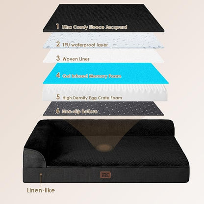 EHEYCIGA XL Dog Bed Memory Foam for Crate, Extra Large Dog Bed Orthopedic with Washable Removable Cover, Waterproof Pet Sofa Couch XLarge Size Dogs, 41x27x6.5, Black | Washable Removable Cover, Waterproof Flat Pet Sofa Couch with Nonskid Bottom, 41x27x6.5
