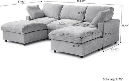JACH U Shape Sectional Couches for Living Room, Convertible Modular Sofa with Ottomans, Cloud Sectional Couch, Sofa Covers Washable, Minimalist Couch for Living Room, Apartment, Light Grey