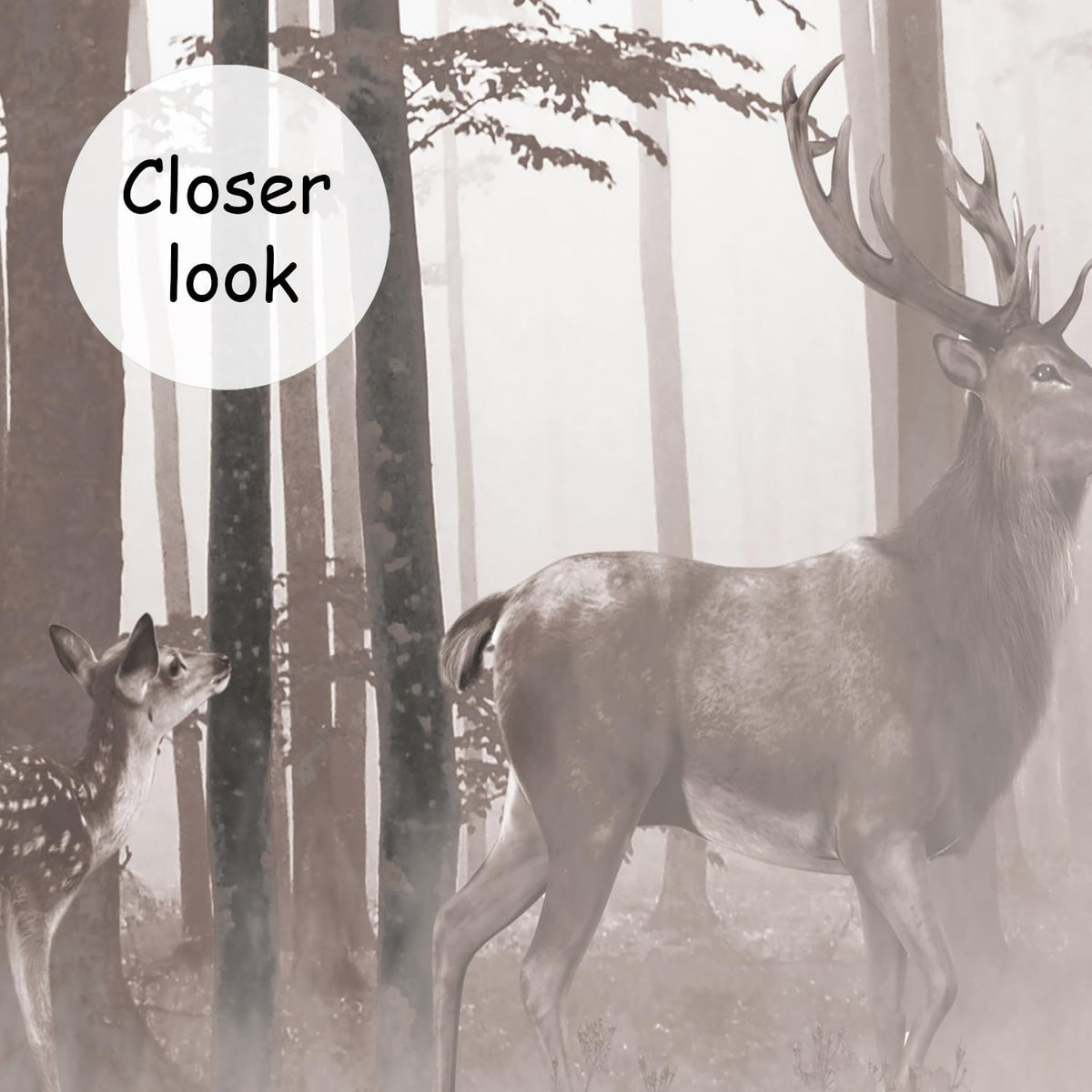 AFZEVEB-Forest Wallpaper Vintage Trees with Deer Wall murals for Bedroom 114"x74" (Not Peel and Stick)