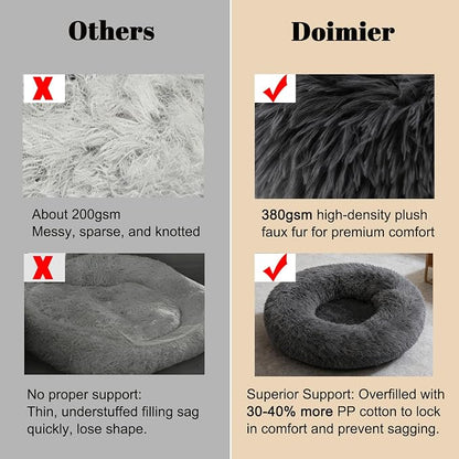 Calming Donut Dog Bed Medium Size Dog - Washable Removable Cover Non-Slip Bottom, Round Pet Bed Cat Bed Warming Fluffy Plush Faux Fur Anti-Anxiety, Fits up to 45 lbs (Dark Grey, 30")