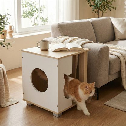 Multipurpose Wooden Cat House Nightstand, Sturdy Metal Base Anti-Slip Pet Furniture