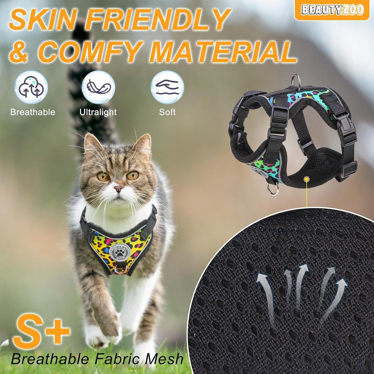 Escape Proof Cat Harness and Leash Reflective Adjustable Soft Vest