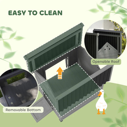 Duck Coop, Wooden Duck House With Openable Roof & Double Doors, Light Gray