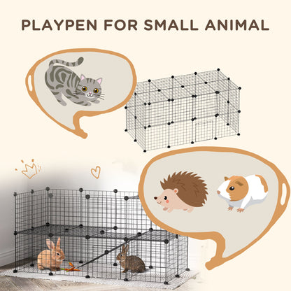 36 Panels Small Animal Playpen with Door, DIY C & C Cage for Guinea Pigs with Ramp, Portable Metal Wire Yard for Rabbit, Hedgehogs, 14 x 14 in