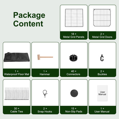 47x24x12IN Guinea Pig Cage Small Animal Playpen DIY Metal Pet Enclosure With 20 Panels Waterproof Floor Mat For Hedgehogs Chickens Ducklings Rabbits Hamsters