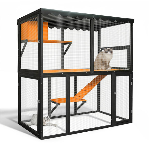 Wooden Catio Outdoor Cat Enclosure Large Cat House For Mulitiple Cats Walk ,Indoor 4 Tier Cat Enclosures House , Outdoor Cat Catio With Waterproof Cover,Ramp