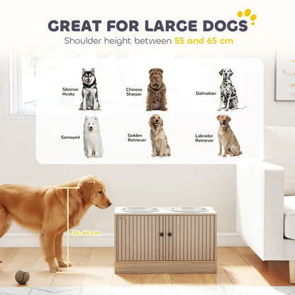 Elevated Dog Bowl, Large Feeding Dog Bowl Stand With 2 Stainless Steel Bowls, Storage Drawer, And Slow Feeder Mat.
