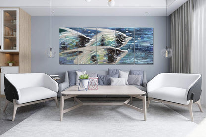 Yihui Arts Abstract Fish Metal Wall Art 3D Coastal Pictures On Aluminum For Bedroom Decoration